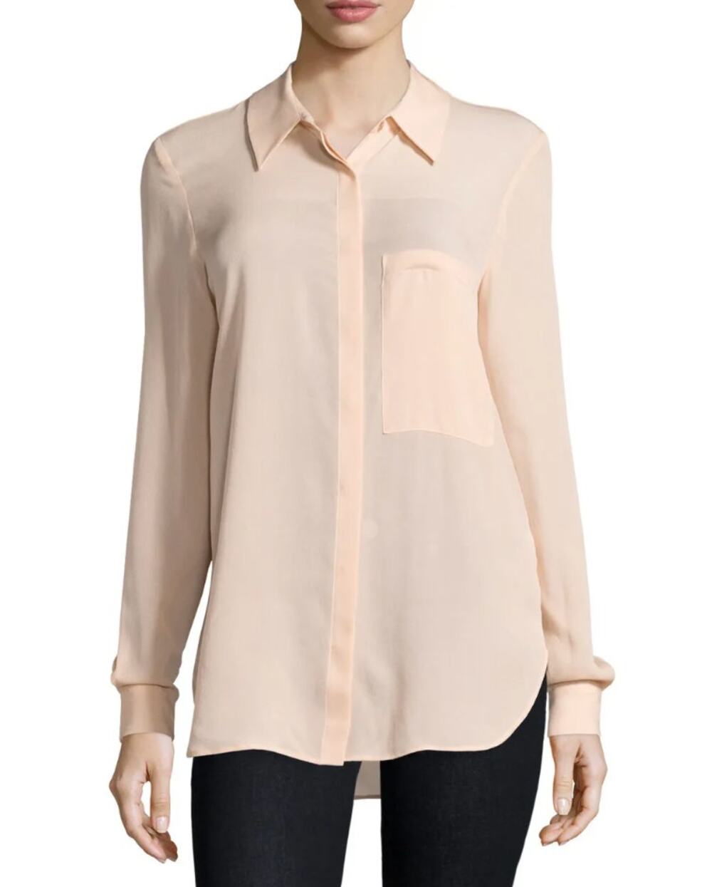 Haute Hippie Husband Beige Top Silk Pouch Pocket Collar Button Front Sz X-Small